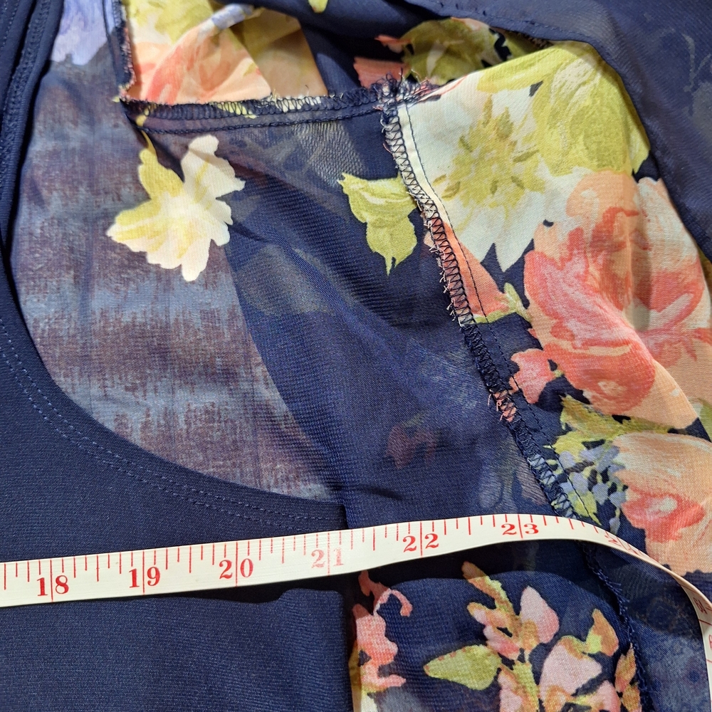 Sandra Darren Navy Dress with Floral Kimono Style Sheer Jacket - Picture 6 of 16